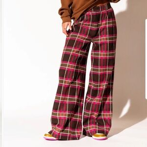 Dressed in LALA Pink and Brown Plaid Trousers